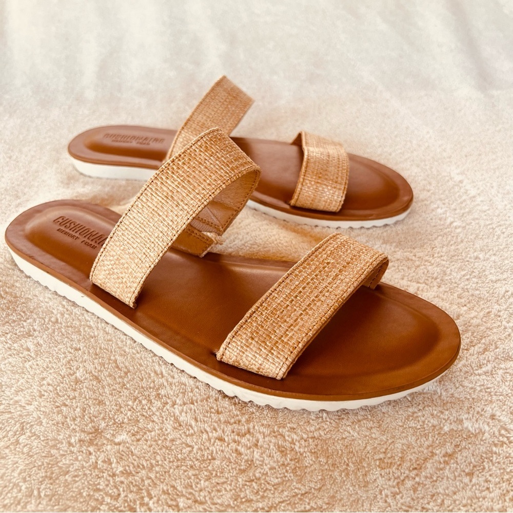 CUSHIONAIRE RAFFIA WOVEN SLIDE SANDAL NEUTRAL VERA TWO BAND SIZE 9.5 NEW